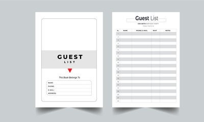 Guest List Planner design layout template with cover page design template. Guest List Tracker, Guest List Template