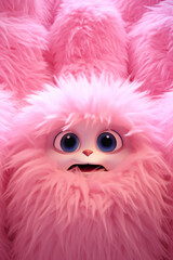 Obraz premium pink fluffy wall with very big blue eyes and open mouth very happy emotions created with Generative Ai