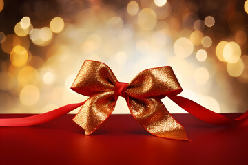 Red and golden ribbon and bow for celebration festival.