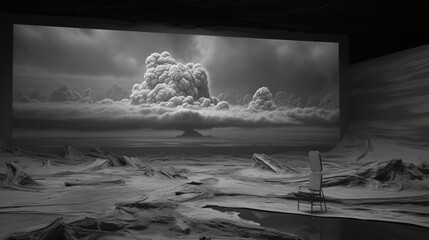 A mesmerizing TV noise static effect dances across the screen, framed by a vast panoramic view of an otherworldly landscape