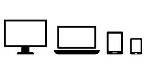 komputer, laptop, tablet, telefon zestaw ikon. 