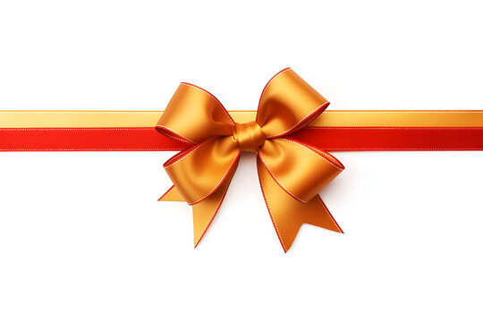 Red and golden ribbon and bow for celebration festival.