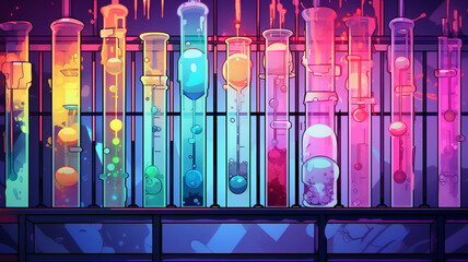 Glass test tubes arranged in a science laboratory, showcasing a setting for experiments, research,  scientific exploration and discovery, computer Generative AI stock illustration image