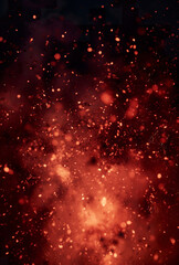 Bright fire particles, rough abstract background.