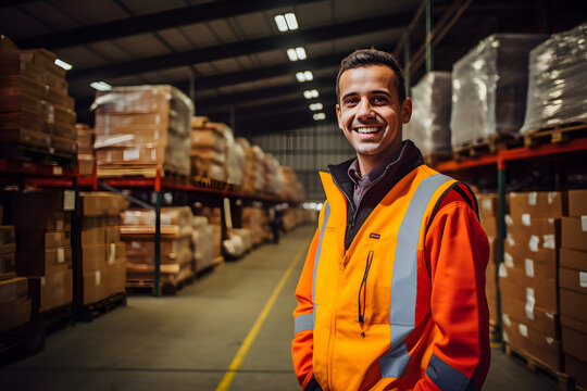 Effiziente Lagerarbeit - Lagerarbeiter beim geordneten Versandprozess in einem modernen Industrielagerhaus