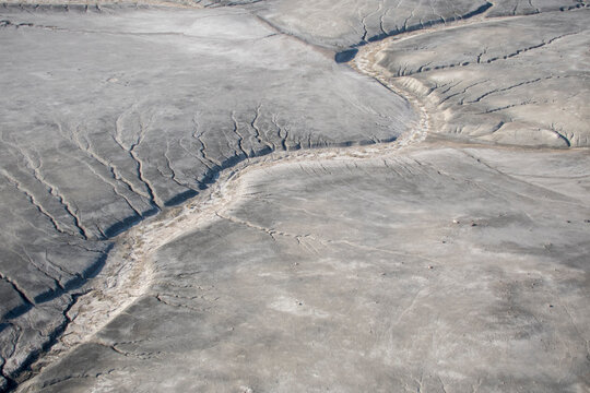 Aerial view of ground rock glacial run off; Kangerlussuaq, Qeqqata, Greenland