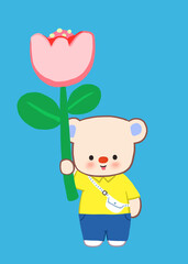 Teddy bear holding flower ,cute colorful digital art for gift or create your product design 
