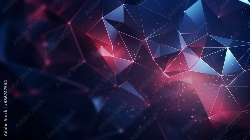 Wall mural abstract digital background of glowing triangles, polygons and three-dimensional shapes. an artistic