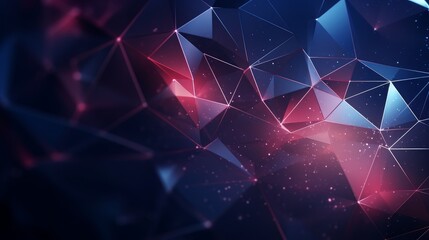 Abstract digital background of glowing triangles, polygons and three-dimensional shapes. An artistic banner for your design project, website.