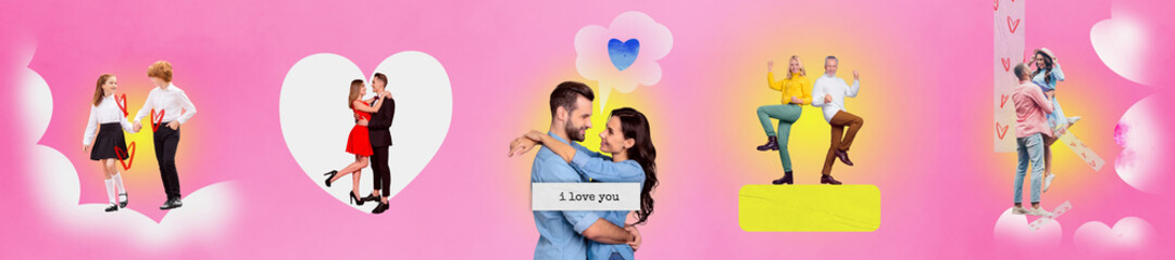 Abstract creative artwork template collage of funny panorama valentine day love dating concept...