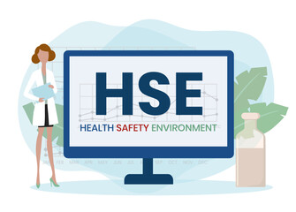 HSE - Health Safety Environment acronym - Vector Illustration concept banner with icons and keywords - obrazy, fototapety, plakaty