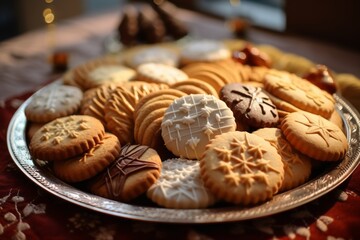 The plate showcases a collection of freshly baked, fragrant, and aesthetically pleasing cookies.