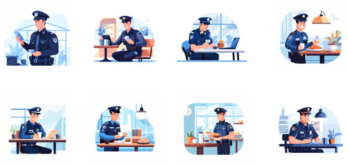 The daily work and life of a policeman - obrazy, fototapety, plakaty