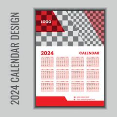 Set of 2024 Calendar Planner Template, and cover with Place for Photo, Company Logo. Vector layout of a wall or desk simple calendar with week start Monday