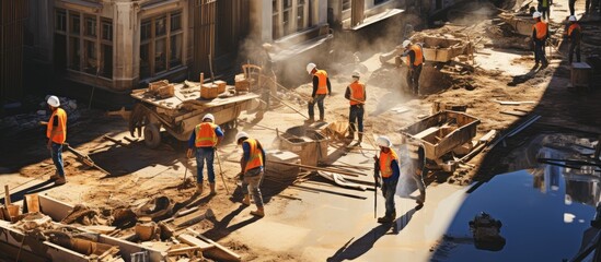 top view of construction workers at construction site