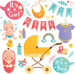Vector Set of baby shower elements