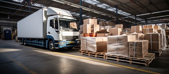 truck loads in modern industrial warehouse