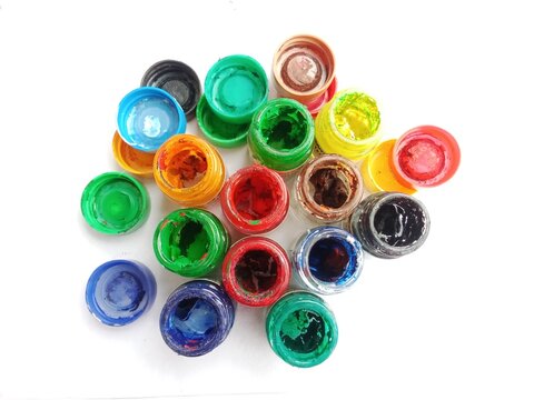 colorful painting paint bottles isolated on white background