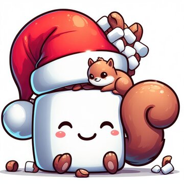 Christmas background with sanda elves,gifts and squirrels