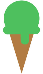 Green ice cream cone icon on transparent background