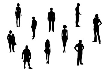 Silhouettes of people. Working group of standing business people. Lots of People Line Silhouette. Vector eps 10