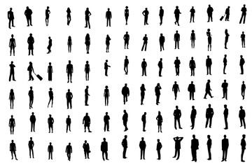 Silhouettes of people. Working group of standing business people. Lots of People Line Silhouette. Vector eps 10 - obrazy, fototapety, plakaty