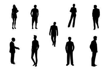 Silhouettes of people. Working group of standing business people. Lots of People Line Silhouette. Vector eps 10