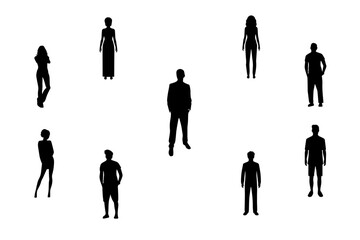 Silhouettes of people. Working group of standing business people. Lots of People Line Silhouette. Vector eps 10