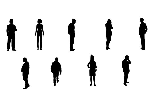 Silhouettes of people. Working group of standing business people. Lots of People Line Silhouette. Vector eps 10