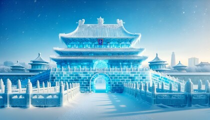 Obraz premium Forbidden city ice sculpture in Harbin ice festival,China.