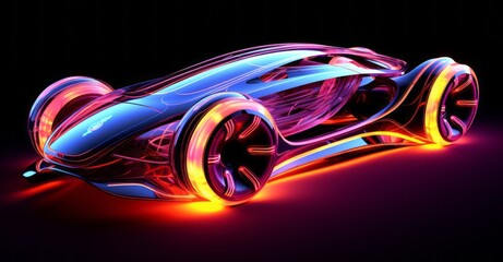 A digitally rendered 3D car presented in a neon style, delivering a futuristic and dynamic visual experience.