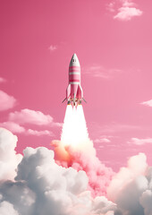 a pink and white rocket in the sky
