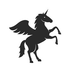 Pegasus Crest logo. Pegasus silhouette for Coat of Arms. Heraldic symbol. Unicorn logo. Vector illustration