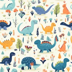 a pattern of dinosaurs and plants © Roman
