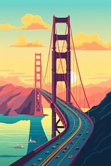 a bridge with a road and a body of water - obrazy, fototapety, plakaty