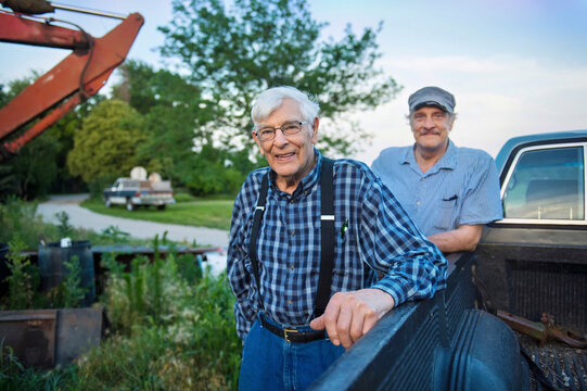 Father and son on the family farm; Cortland, Nebraska, United States of America