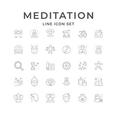 Set line icons of meditation