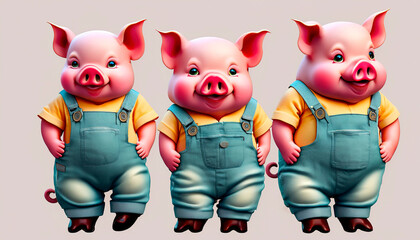 The characters from the story of the three little pigs. Generative AI - obrazy, fototapety, plakaty