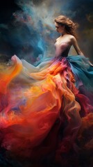 A mesmerizing dance of vibrant colors emerges from an otherworldly dimension, where abstract forms intertwine in a harmonious symphony. Captivate the senses through this ethereal, textured photograph.