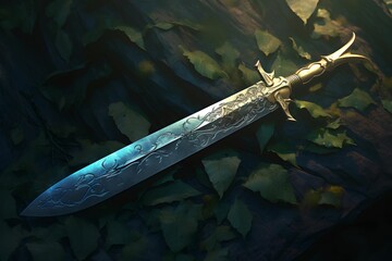 Magical Sword in Forest, Fantasy, Enchantment, Mystical, Weapon