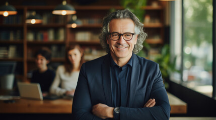 Smiling businessman standing in his office