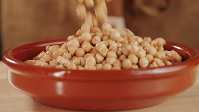 Chickpeas close up food background, chickpeas texture macro, raw cereal healthy food. 