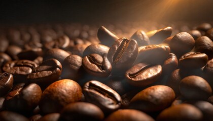 Roasted Coffee Beans, Macro Shot, close-up.	
