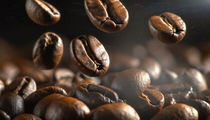 Obraz premium Coffee beans macro shot flying
