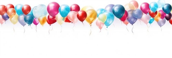 Holiday banner of colorful balloons on white background - obrazy, fototapety, plakaty