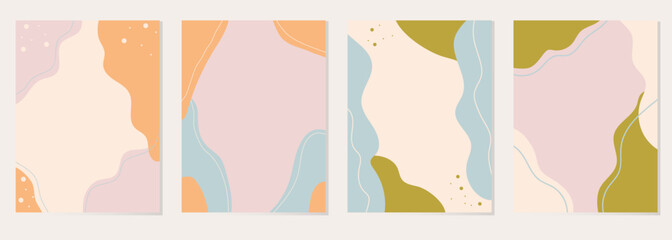 Modern design templates with abstract shapes in pastel colors. Collages for wedding invitations, flyers, cards, posters, magazine covers, etc.