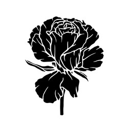 Silhouette of a flower, rose bud. Decorative botanical element. Vector graphics.