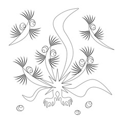 Nest of fictional insects. Vector characters with wings. Flat line drawing