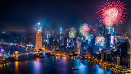 Obraz premium Silvesterfeuerwerk in einer Großstadt