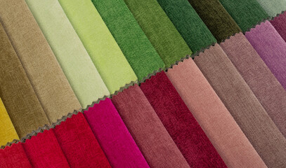 Corduroy fabric in different colors. Palette of small samples